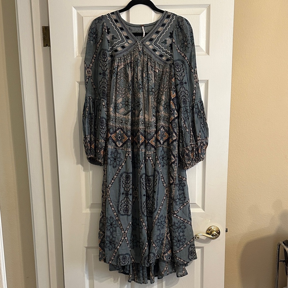 Free People Pink City Midi Dress Boho Embroidered